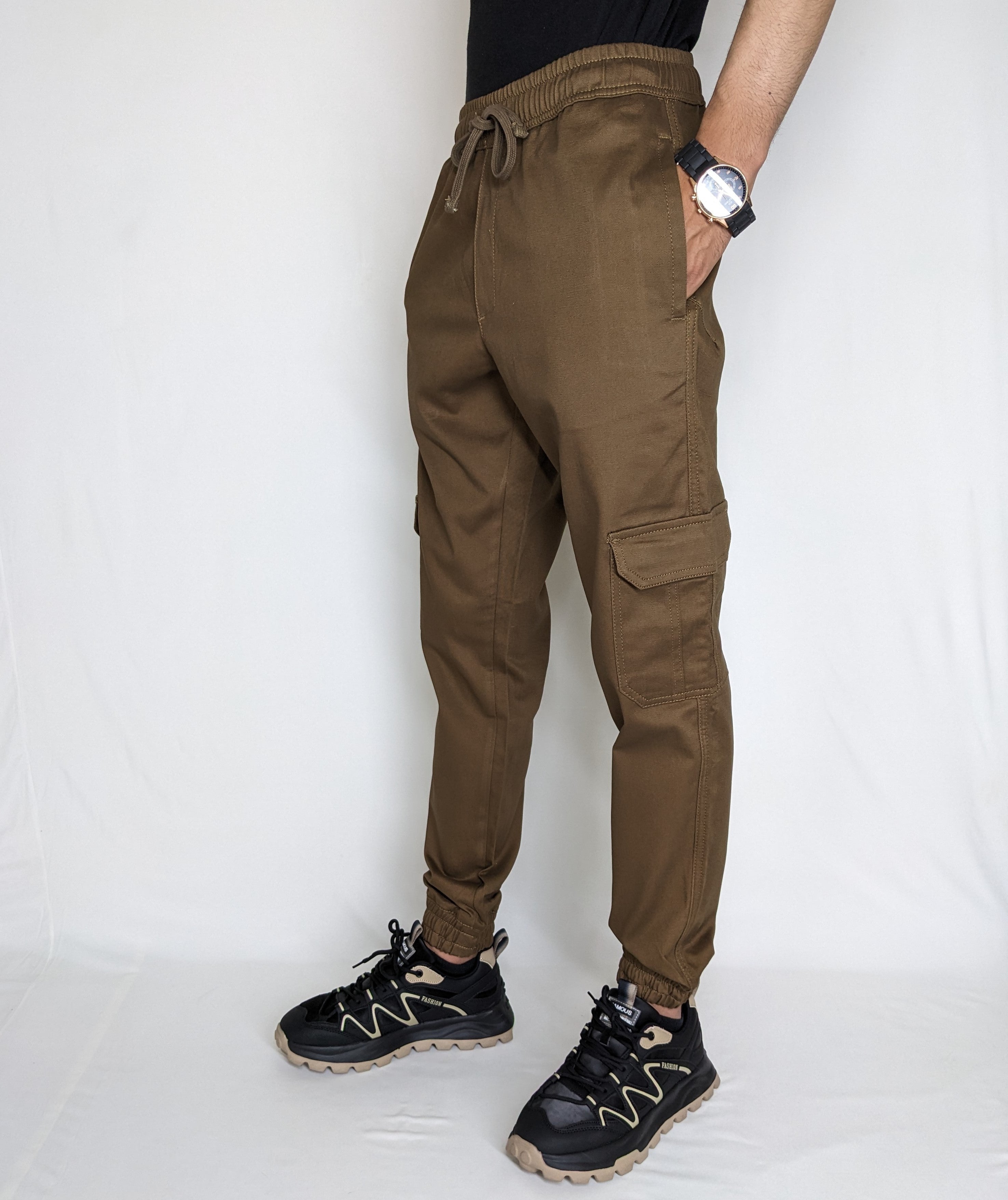 COTTON CARGO JOGGER PANT FIVE POCKETS (DARK BROWN)