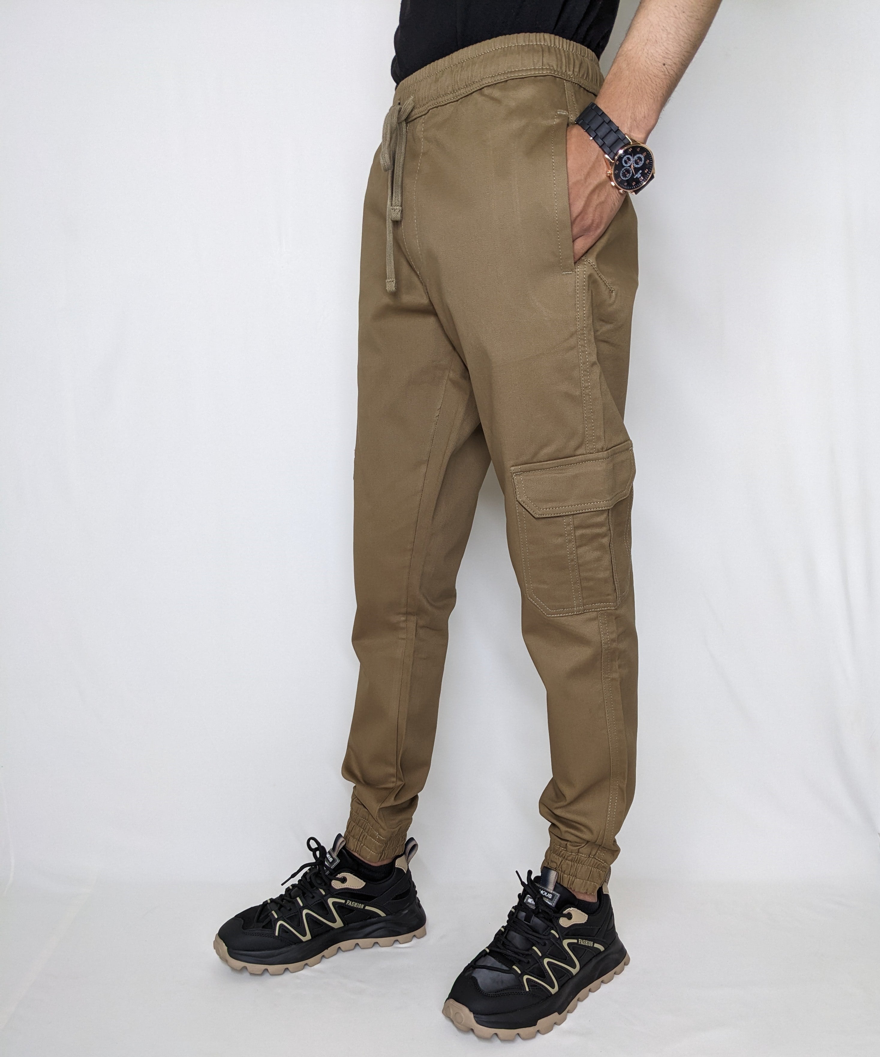 COTTON CARGO JOGGER PANT FIVE POCKETS (PALE BROWN)