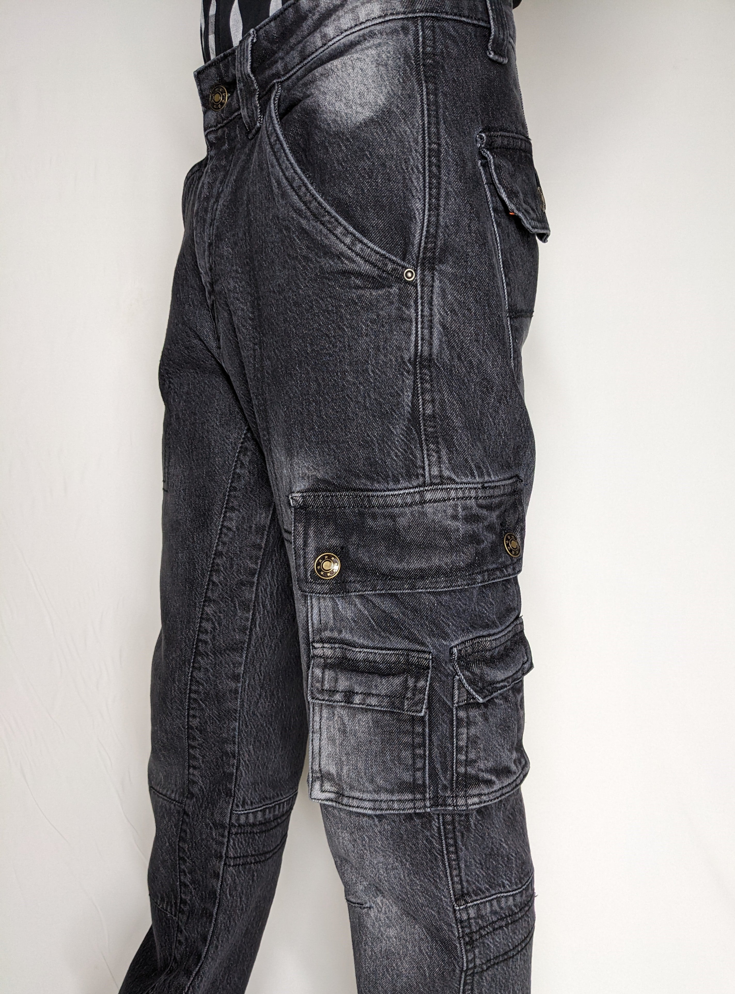 HEAVY FASHION DENIM CARGO PANT (BLACKISH GRAY)