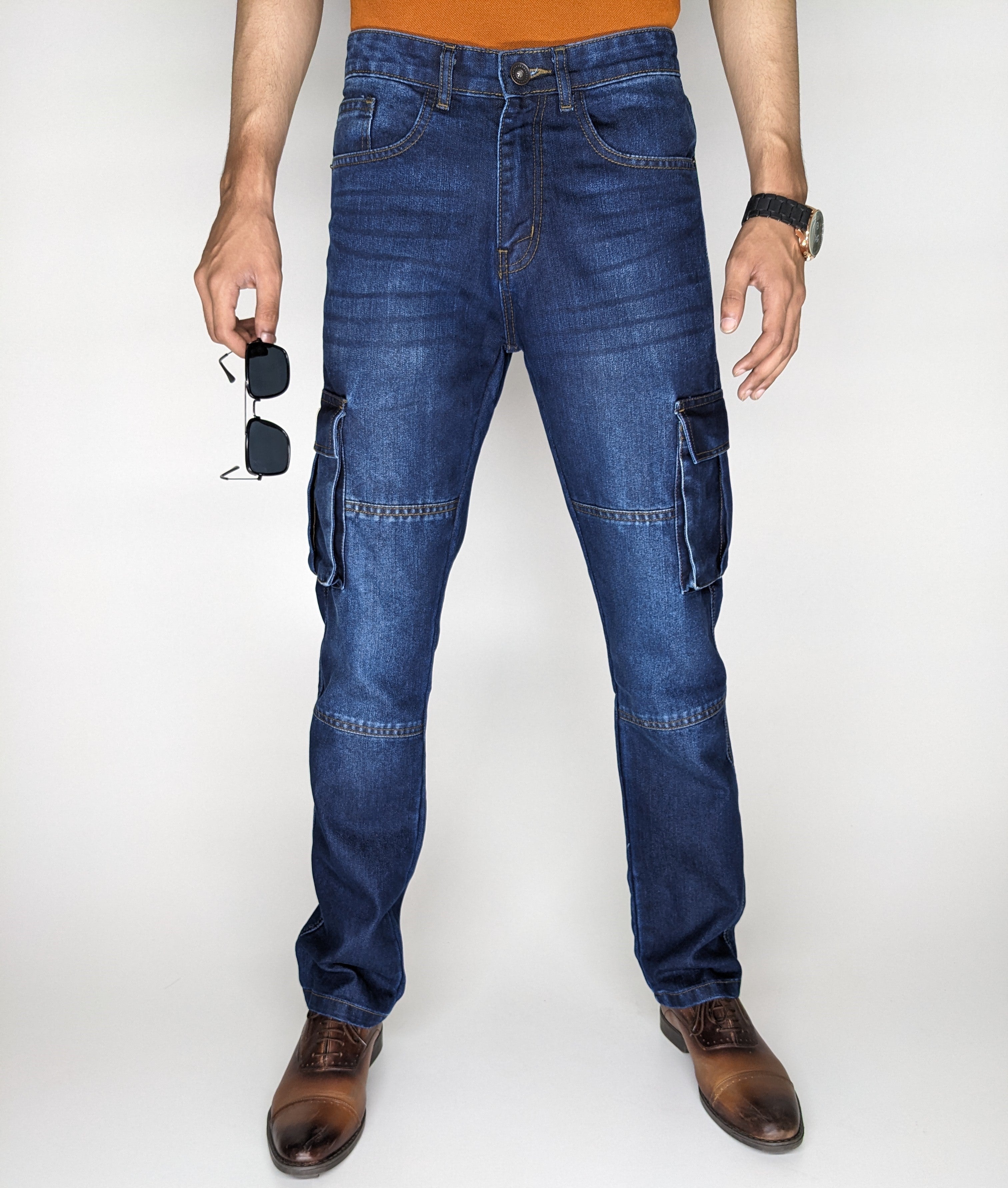 STRAIGHT FIT CARGO DENIM PANT (DARK BLUE)