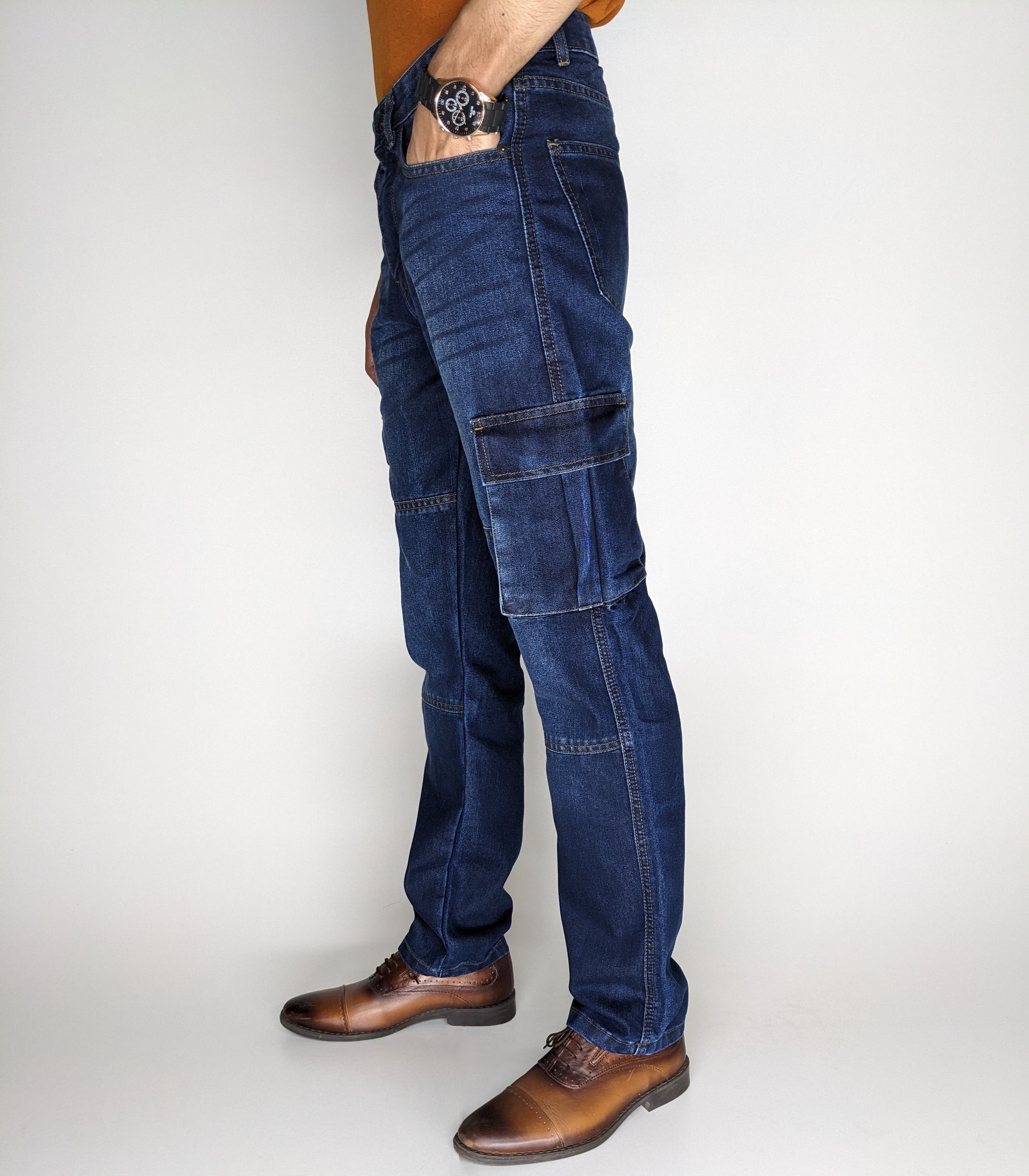 STRAIGHT FIT CARGO DENIM PANT (DARK BLUE)