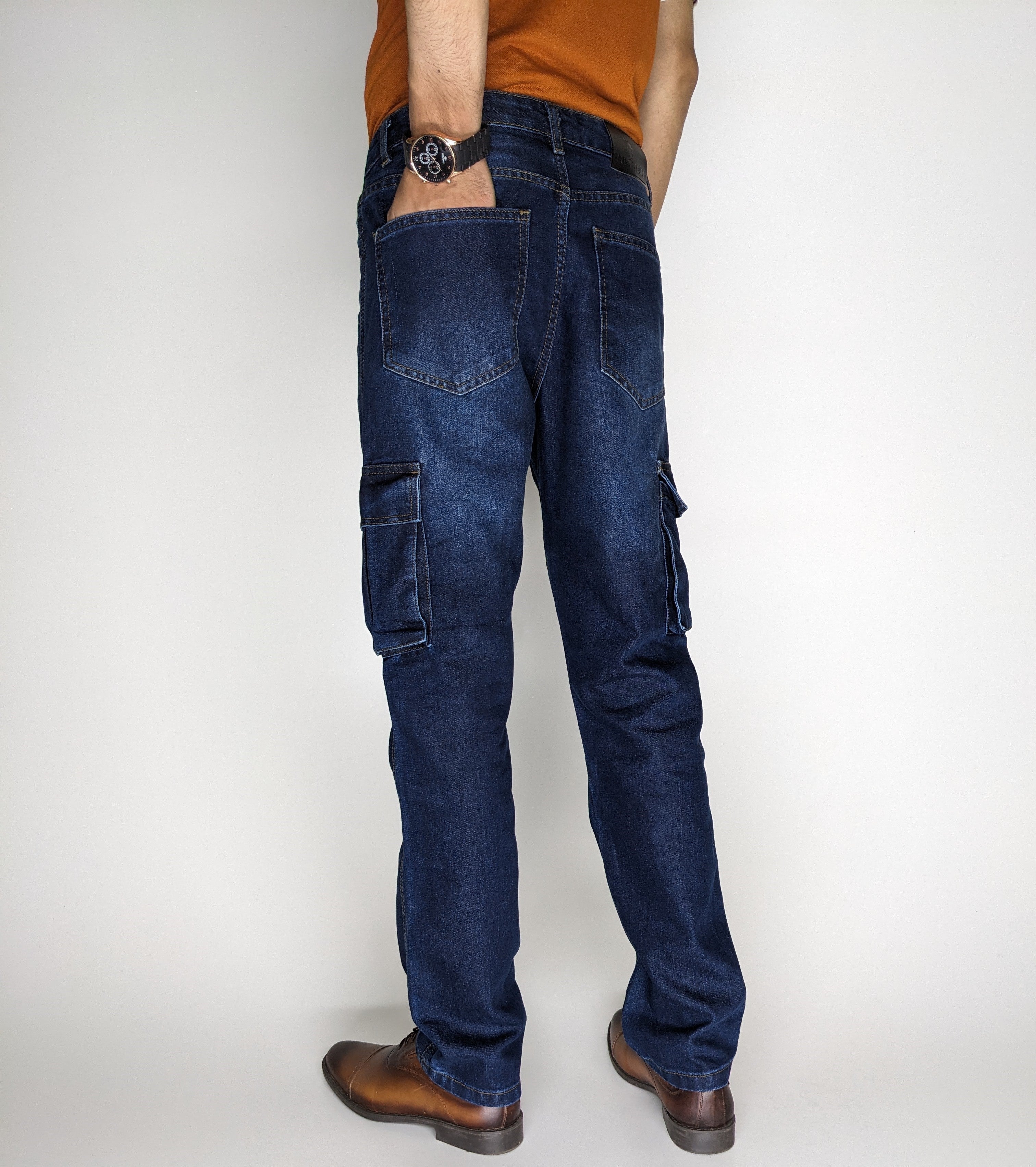 STRAIGHT FIT CARGO DENIM PANT (DARK BLUE)