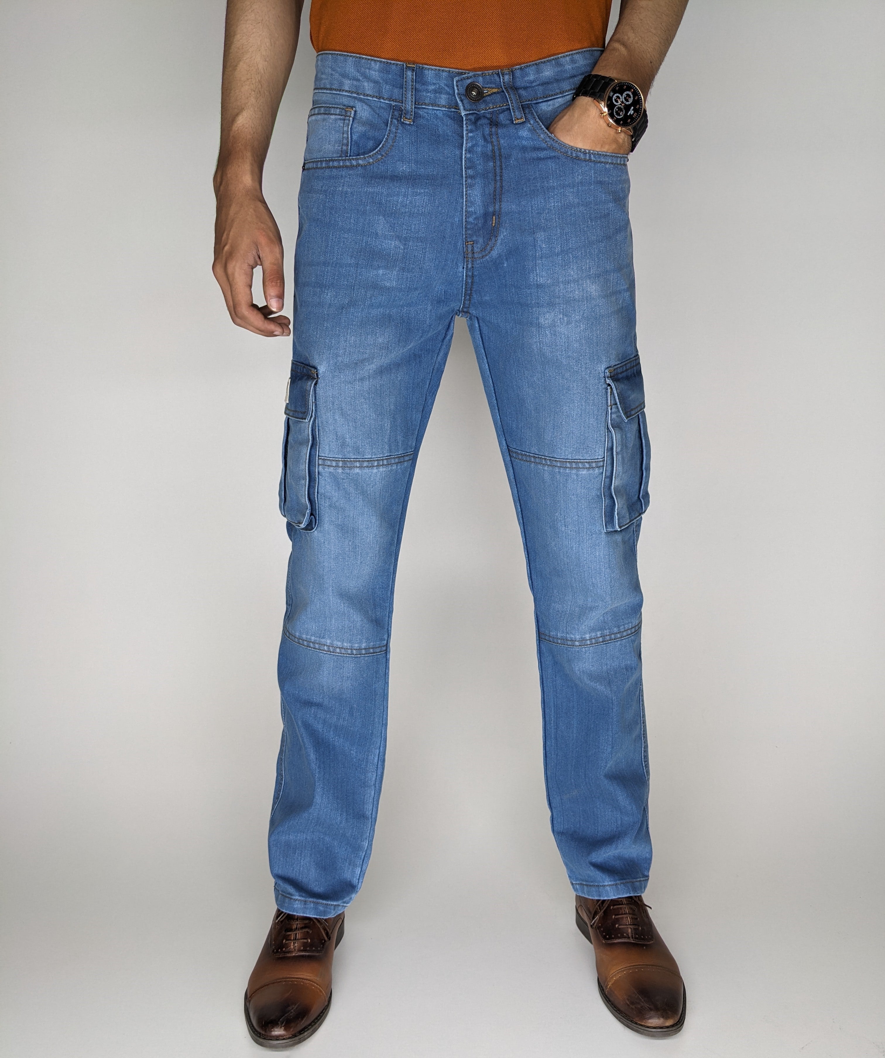 STRAIGHT FIT CARGO DENIM PANT (LIGHT BLUE)