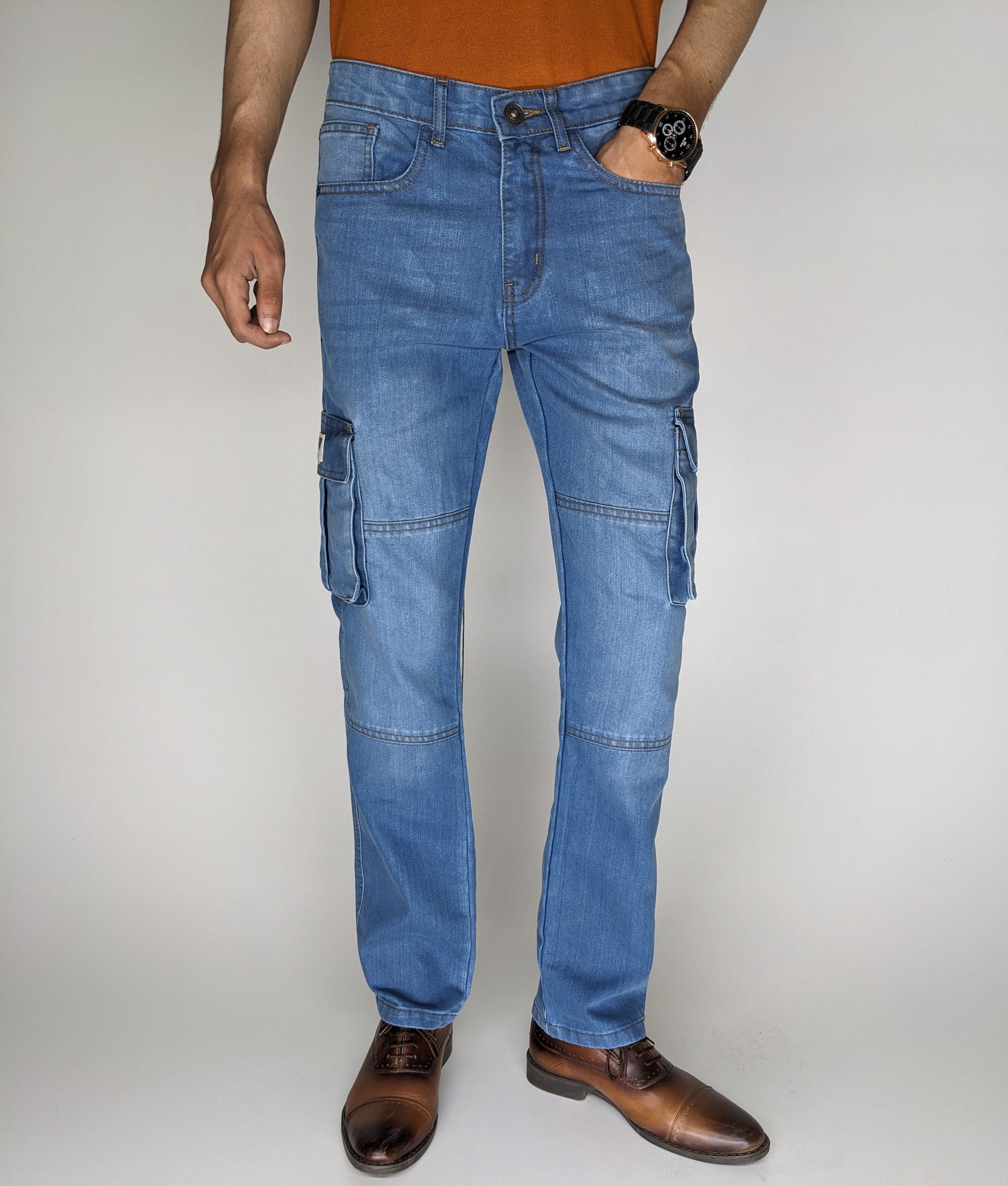 STRAIGHT FIT CARGO DENIM PANT (LIGHT BLUE)