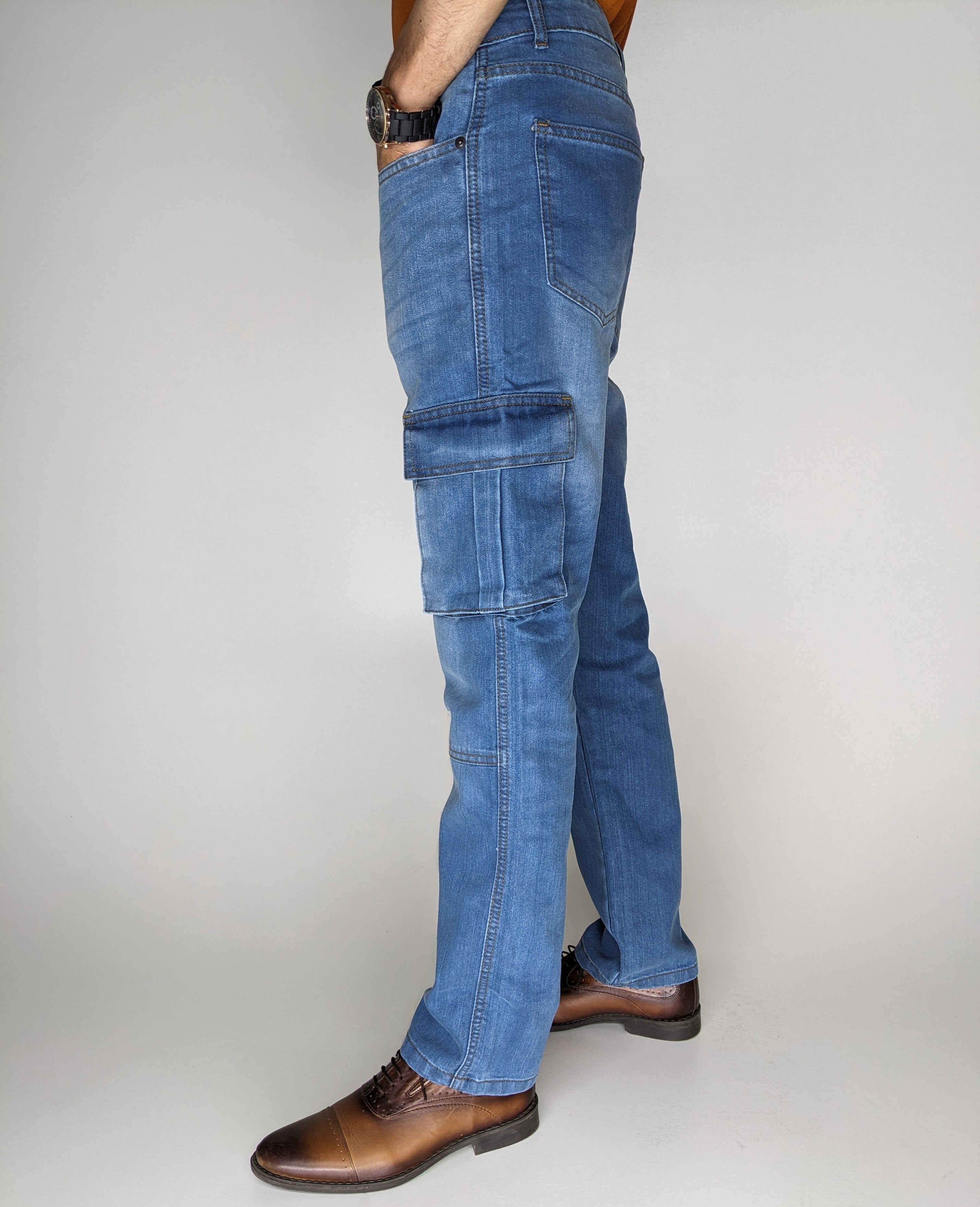 STRAIGHT FIT CARGO DENIM PANT (LIGHT BLUE)
