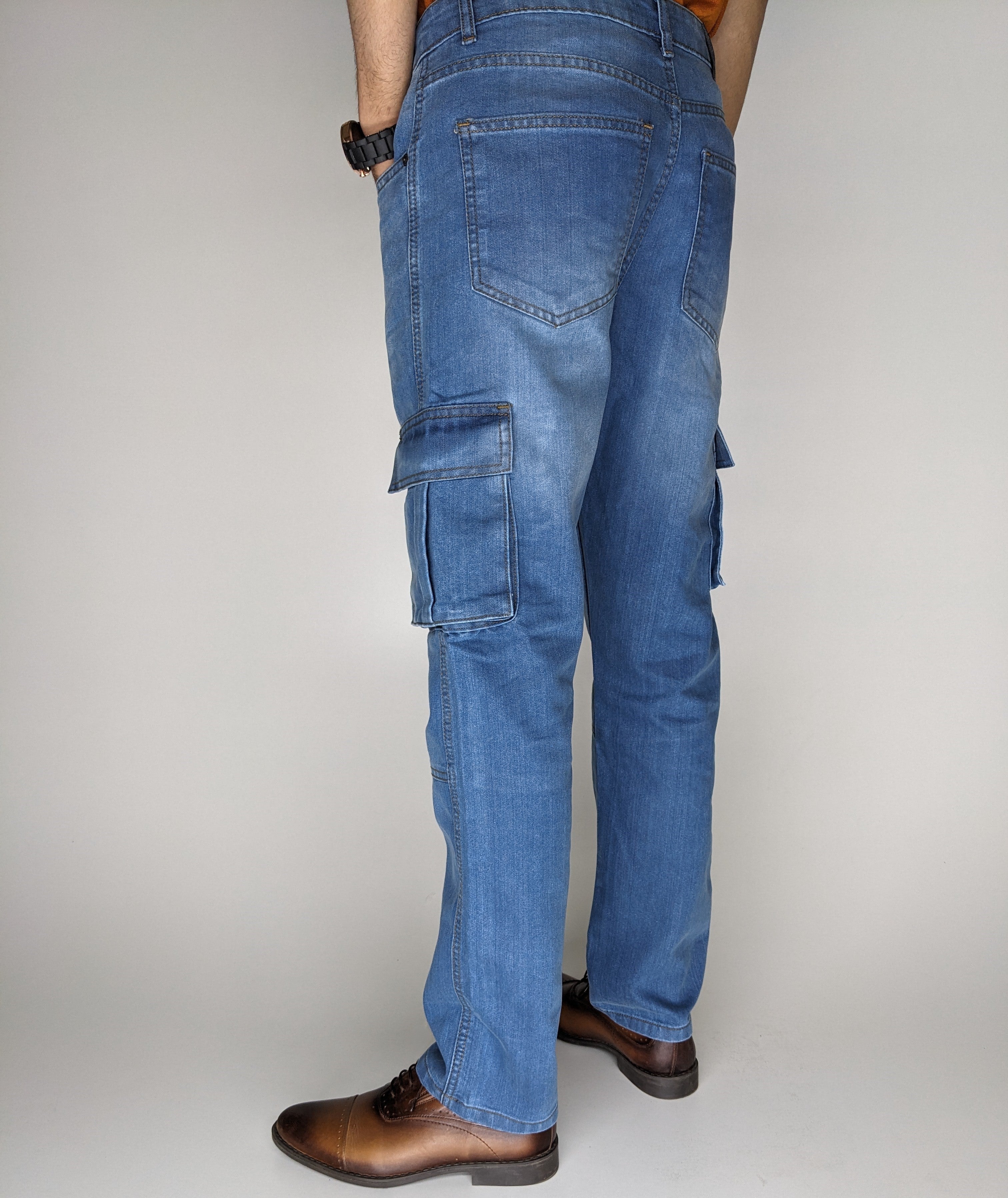 STRAIGHT FIT CARGO DENIM PANT (LIGHT BLUE)