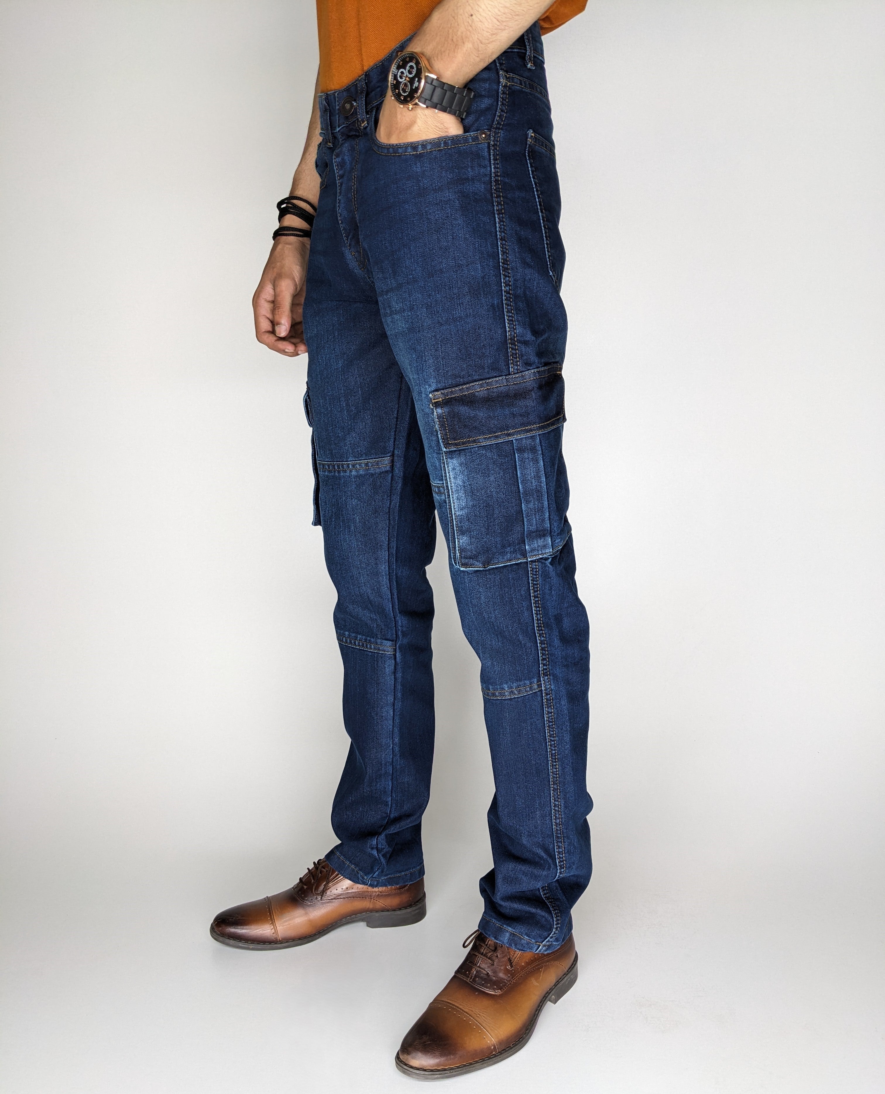 STRAIGHT FIT CARGO DENIM PANT (GREENISH BLUE)