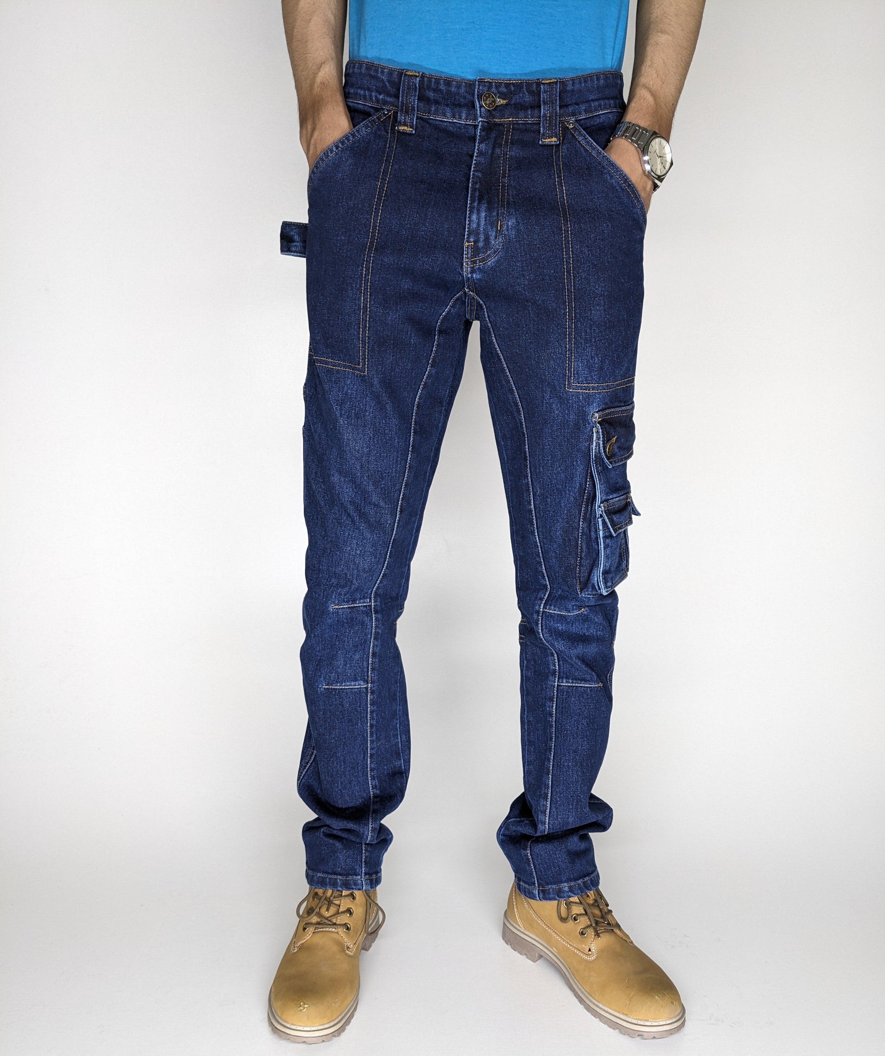 HEAVY FASHION DENIM CARGO PANT (DARK BLUE)