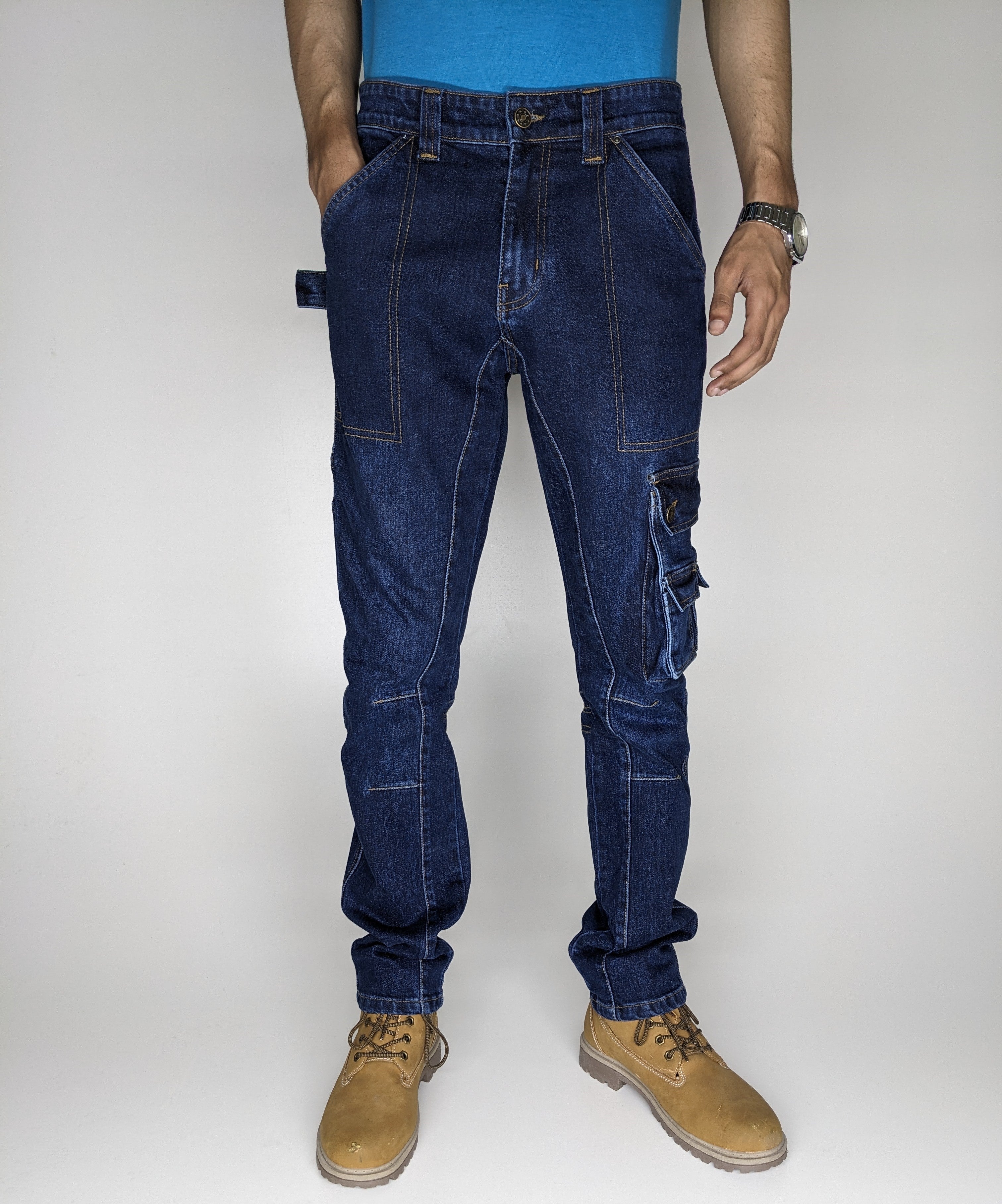 HEAVY FASHION DENIM CARGO PANT (DARK BLUE)