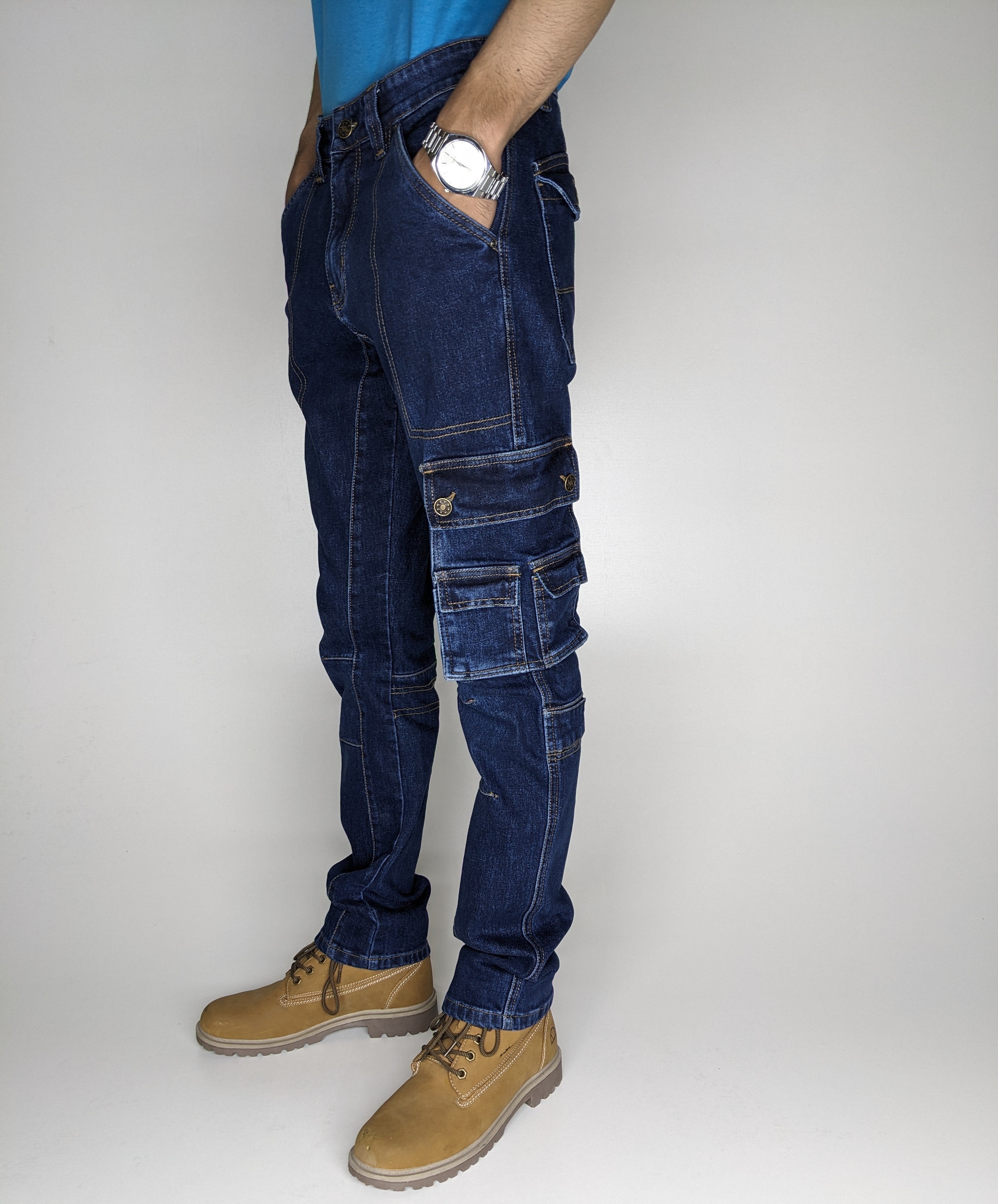 HEAVY FASHION DENIM CARGO PANT (DARK BLUE)