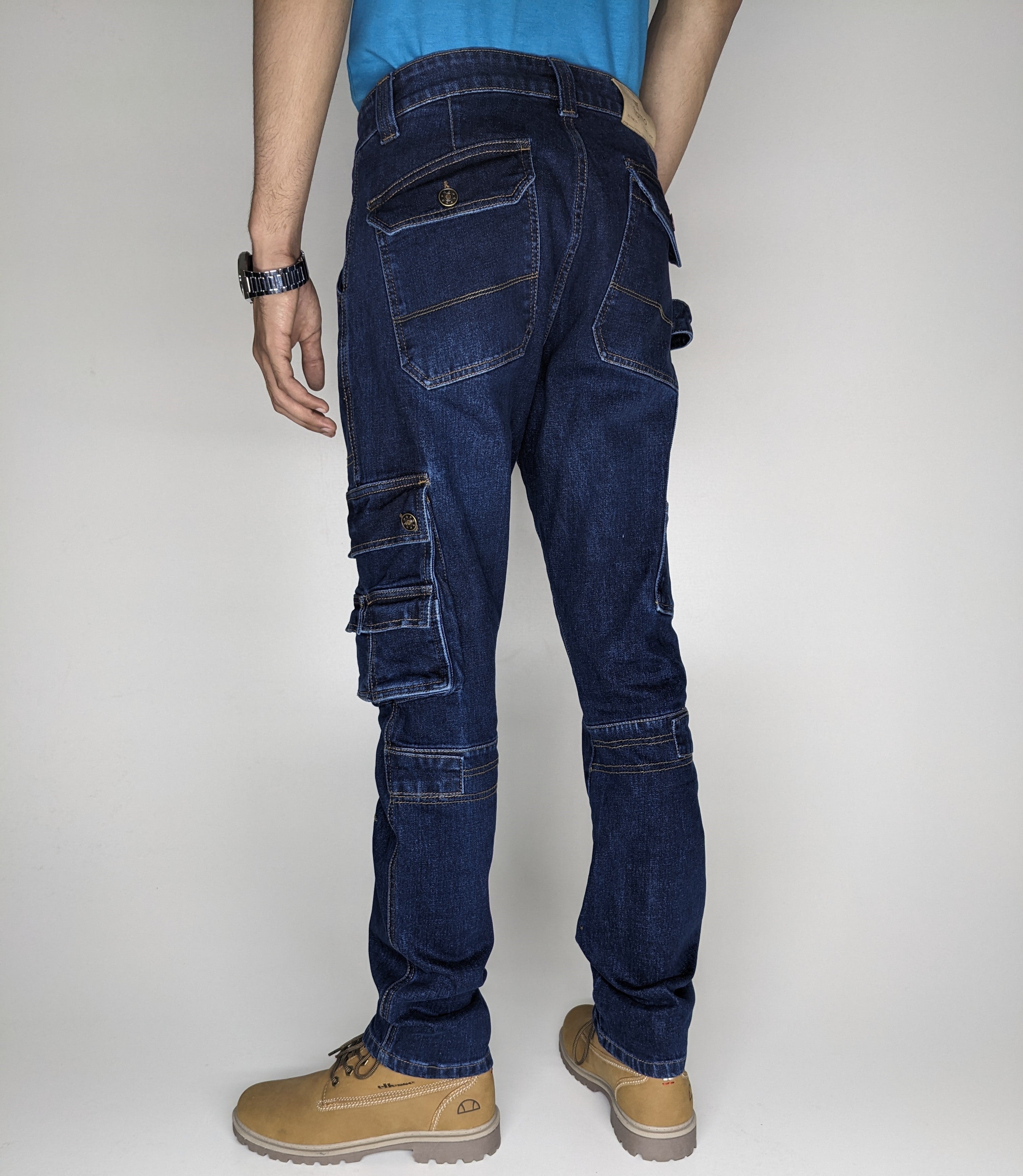 HEAVY FASHION DENIM CARGO PANT (DARK BLUE)