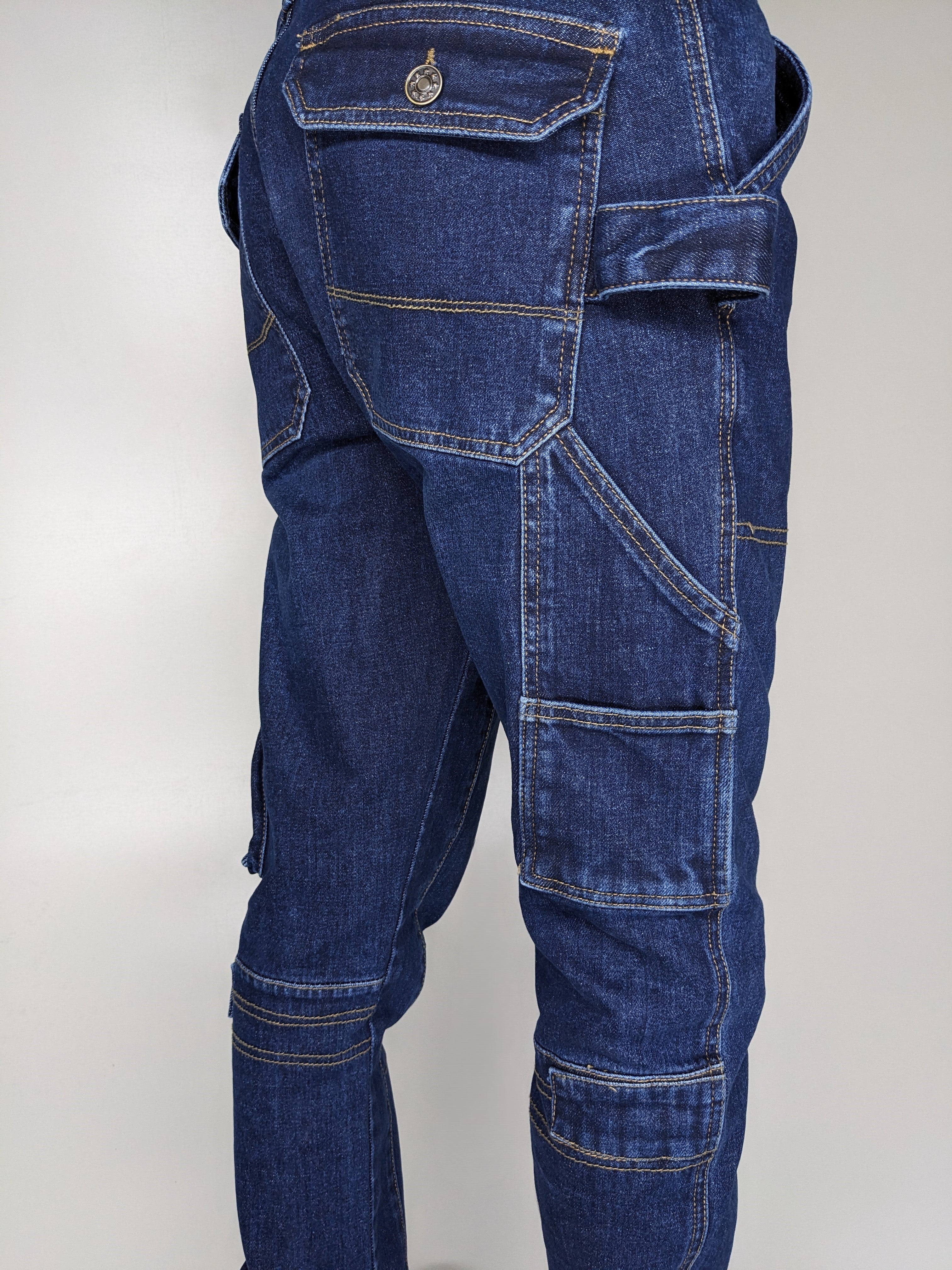HEAVY FASHION DENIM CARGO PANT (DARK BLUE)