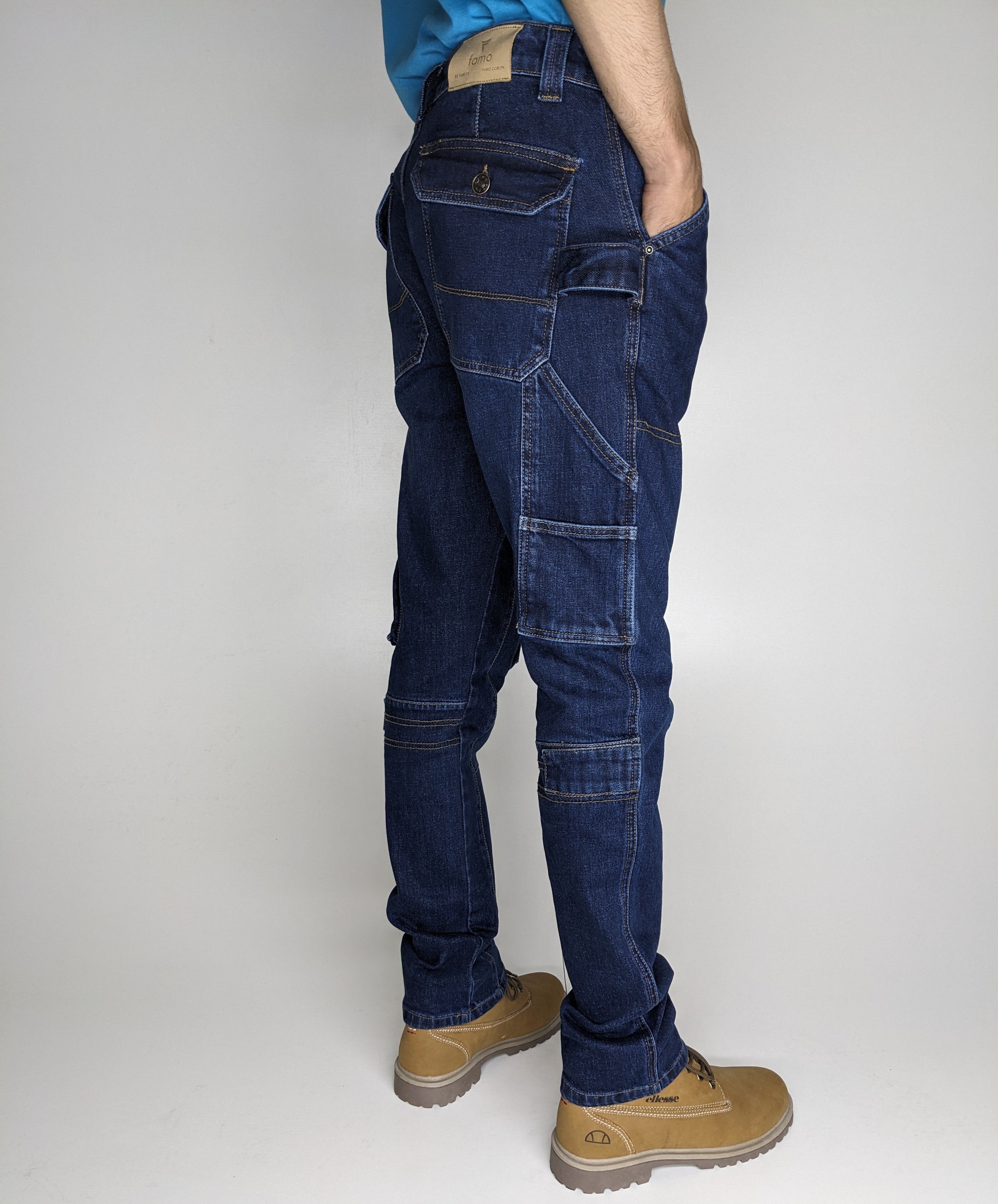 HEAVY FASHION DENIM CARGO PANT (DARK BLUE)
