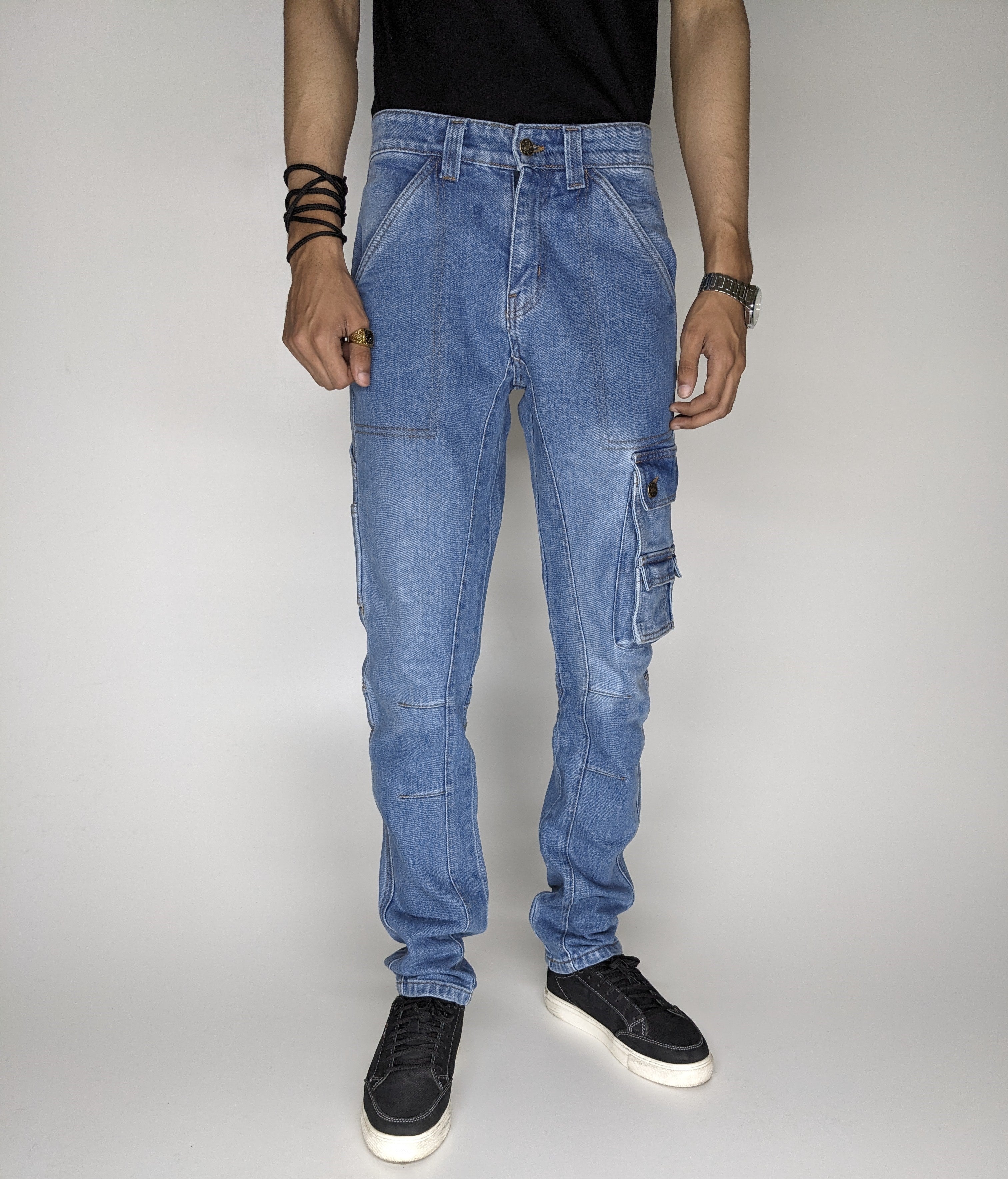HEAVY FASHION DENIM CARGO PANT (LIGHT BLUE)