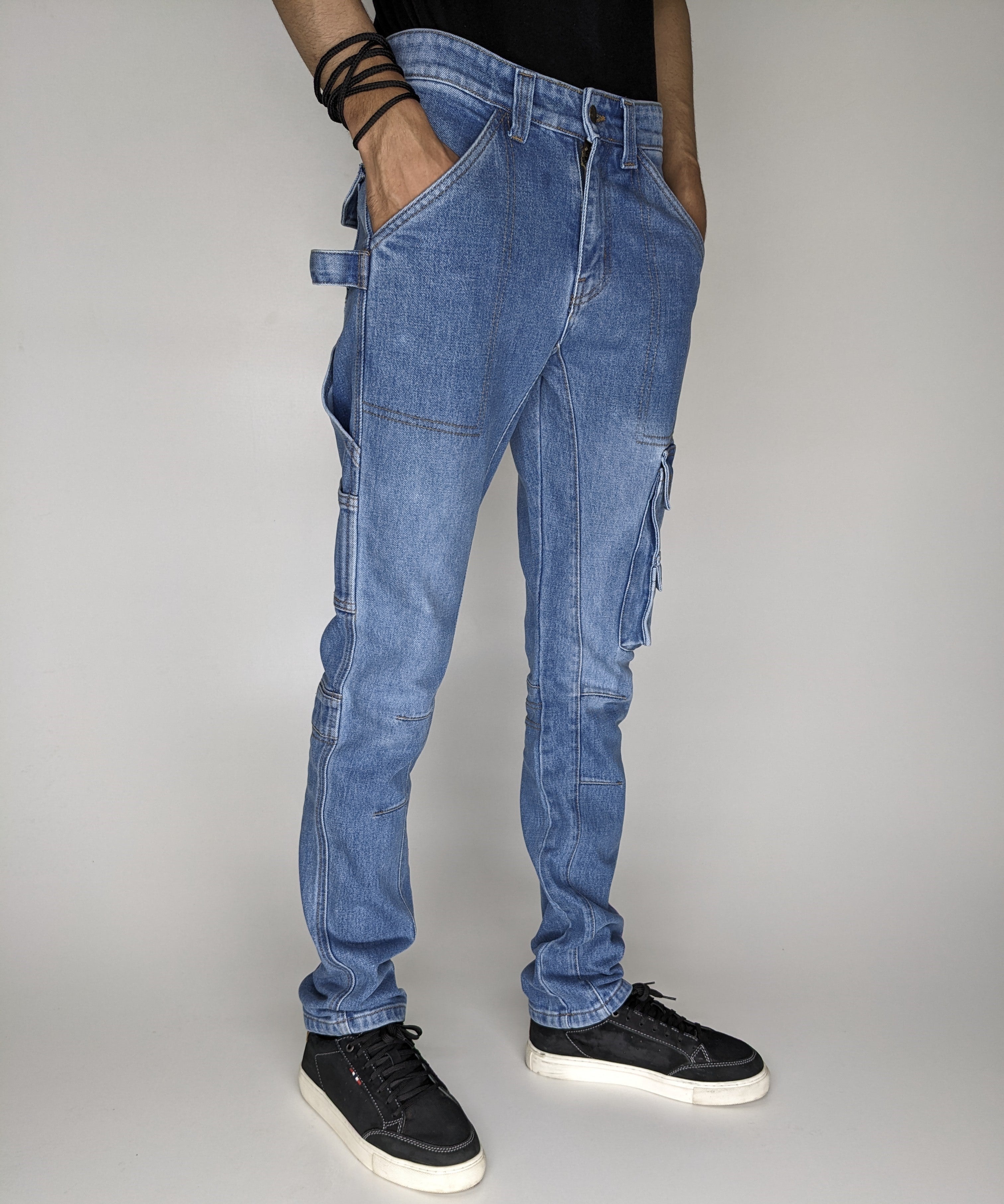HEAVY FASHION DENIM CARGO PANT (LIGHT BLUE)