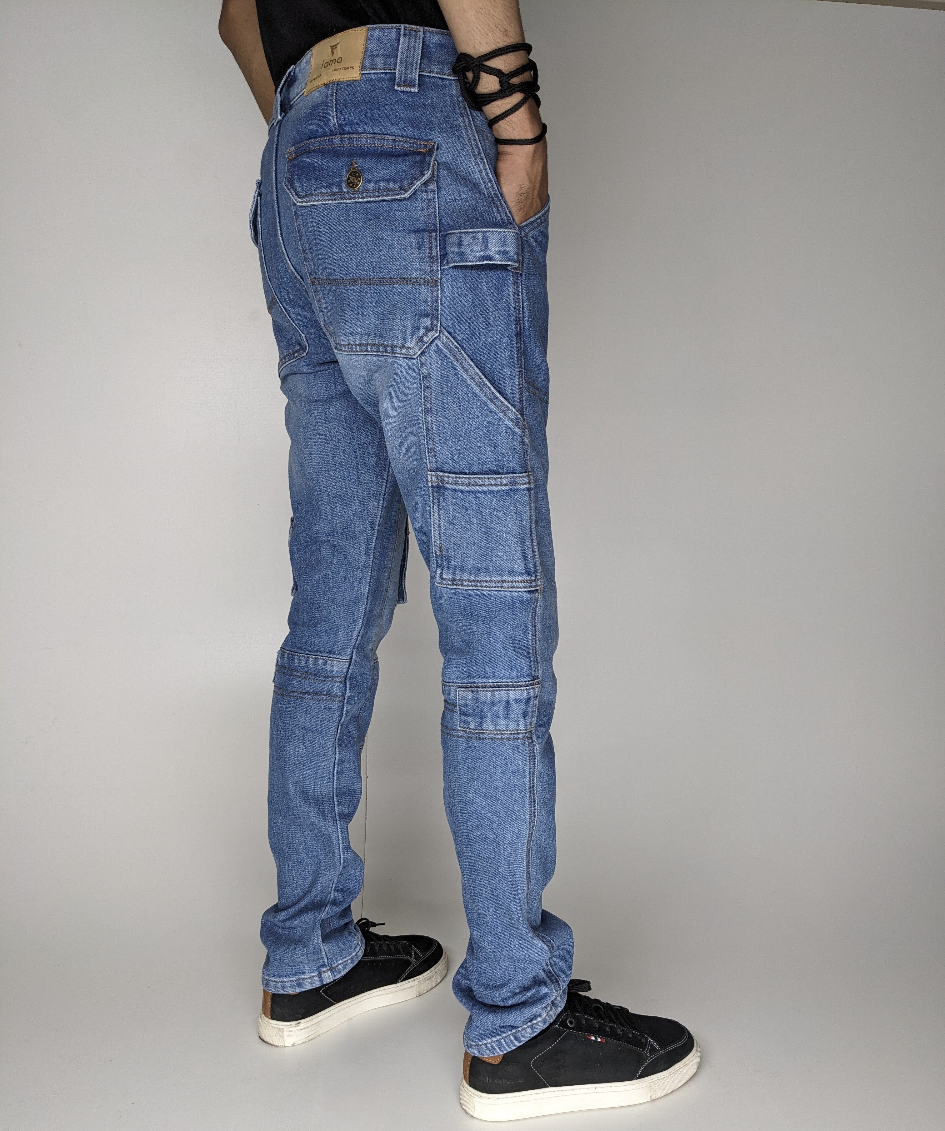 HEAVY FASHION DENIM CARGO PANT (LIGHT BLUE)