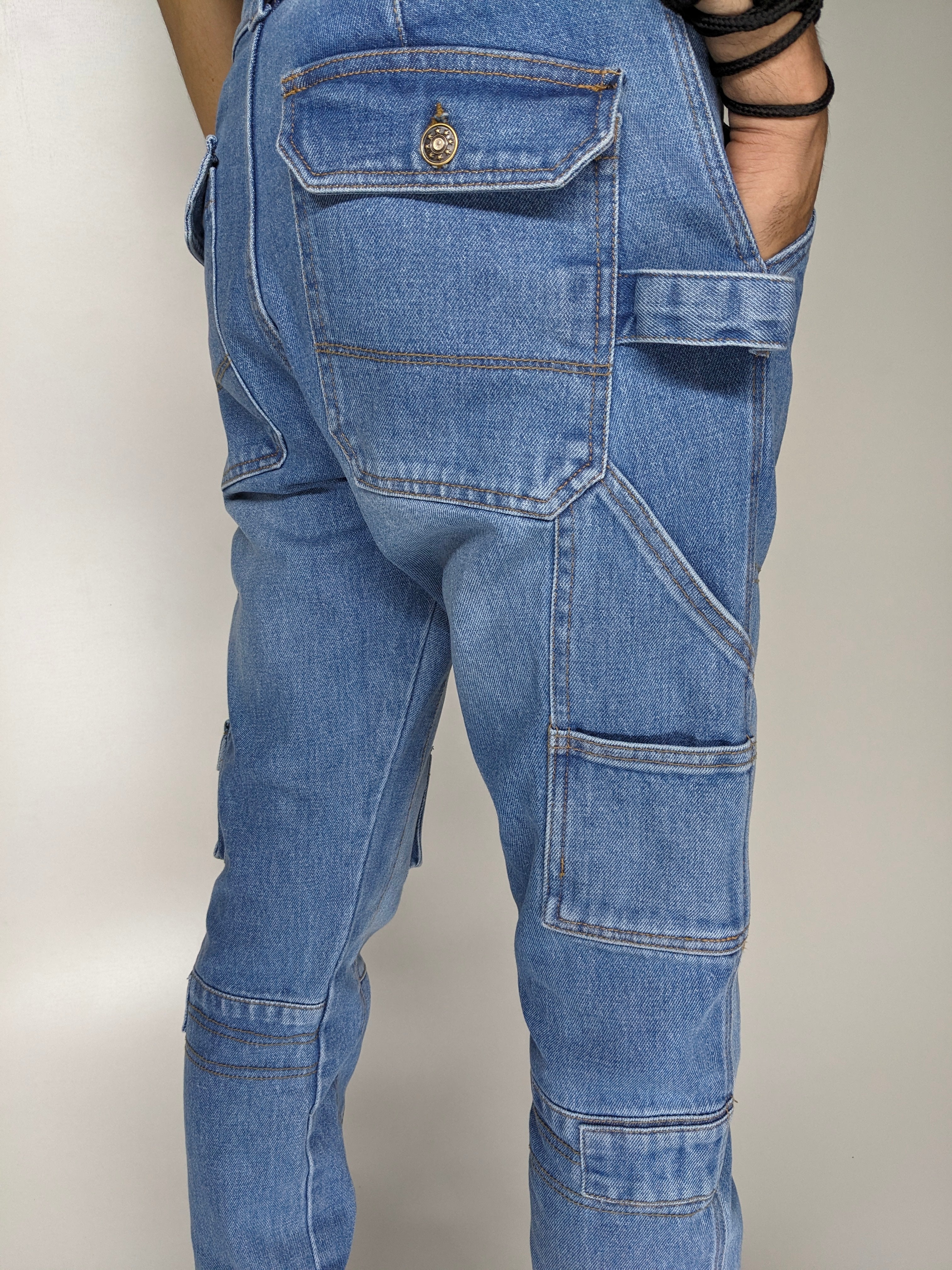 HEAVY FASHION DENIM CARGO PANT (LIGHT BLUE)
