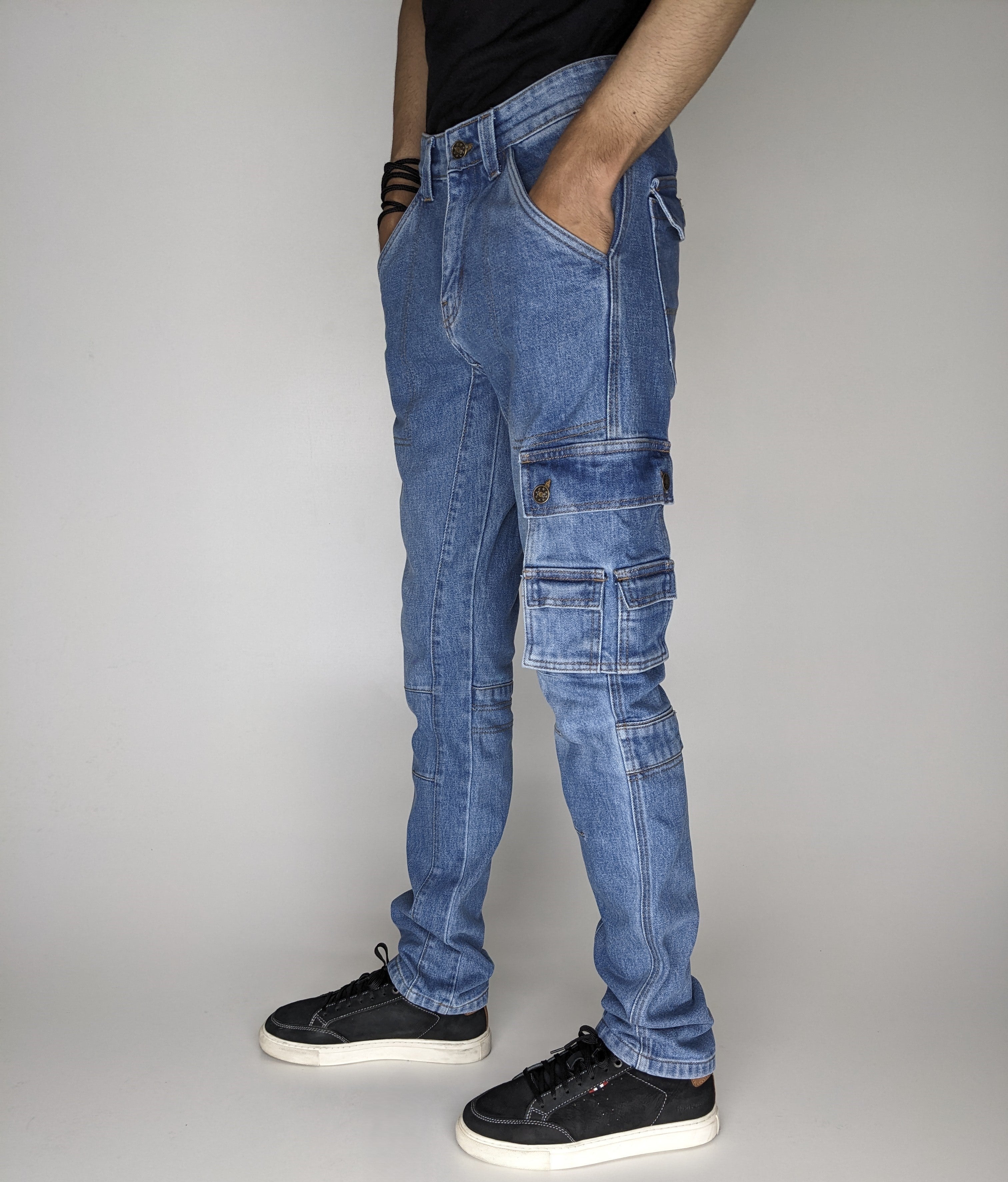 HEAVY FASHION DENIM CARGO PANT (LIGHT BLUE)