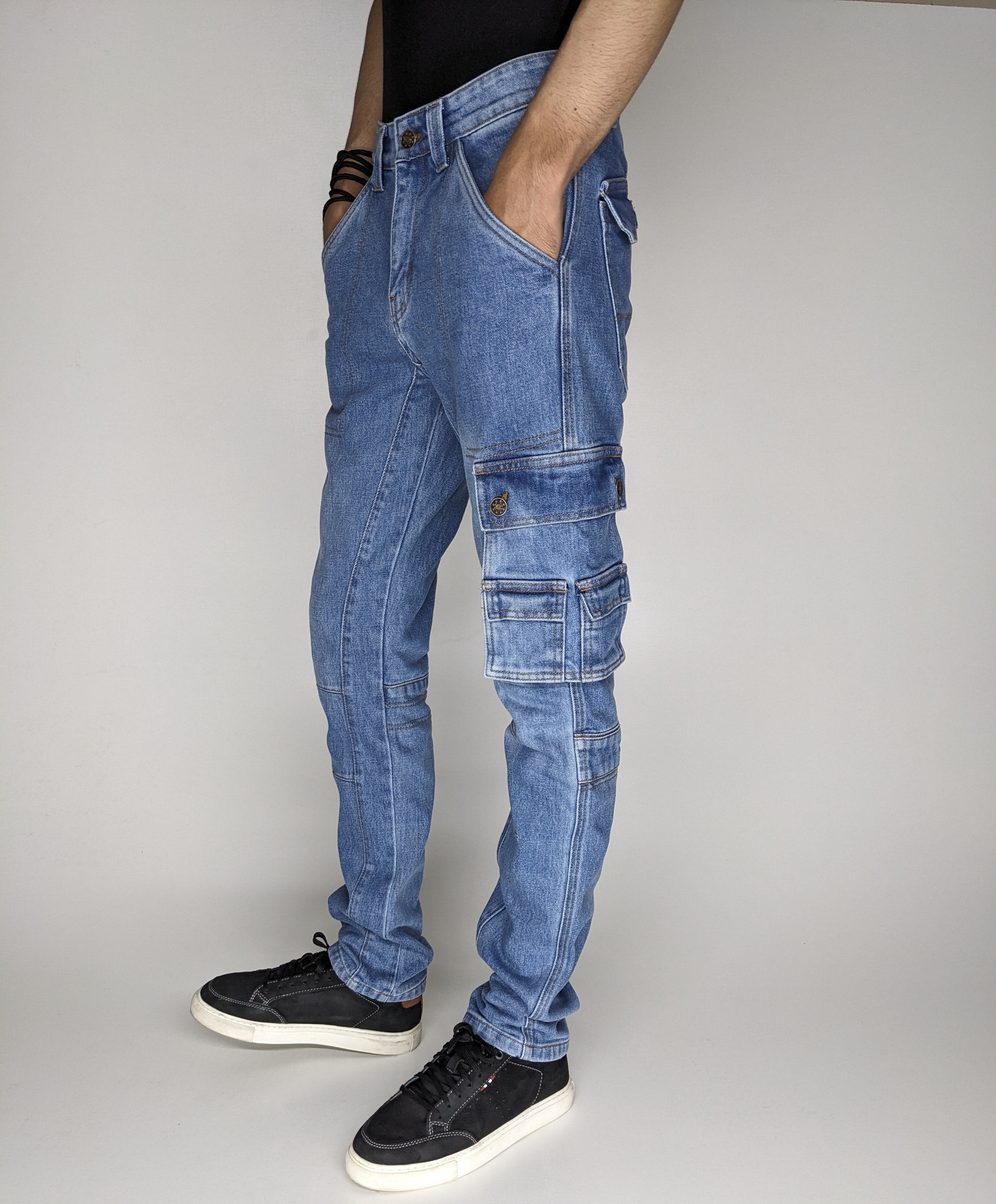 HEAVY FASHION DENIM CARGO PANT (LIGHT BLUE)