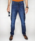 STRAIGHT FIT CARGO DENIM PANT [DARK BLUE]
