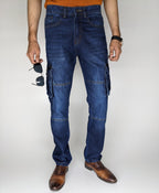 STRAIGHT FIT CARGO DENIM PANT [DARK BLUE]