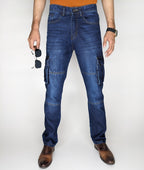 STRAIGHT FIT CARGO DENIM PANT [DARK BLUE]