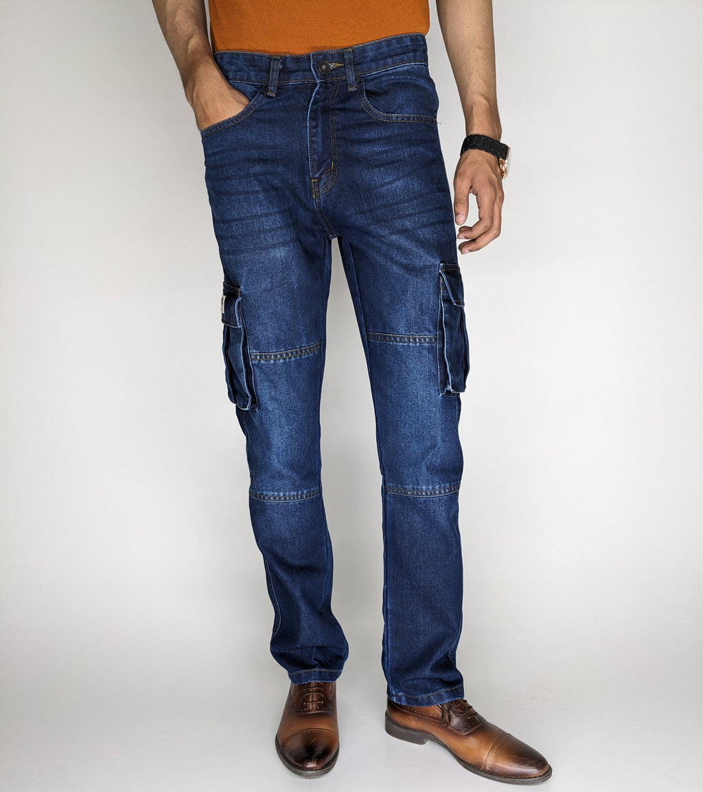 STRAIGHT FIT CARGO DENIM PANT (DARK BLUE)