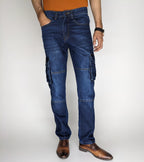 STRAIGHT FIT CARGO DENIM PANT [DARK BLUE]