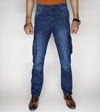 STRAIGHT FIT CARGO DENIM PANT [MID BLUE]