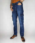 STRAIGHT FIT CARGO DENIM PANT [MID BLUE]