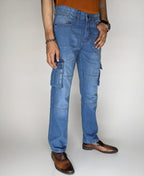 STRAIGHT FIT CARGO DENIM PANT [LIGHT BLUE]