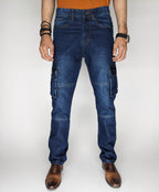 STRAIGHT FIT CARGO DENIM PANT [GREENISH BLUE]