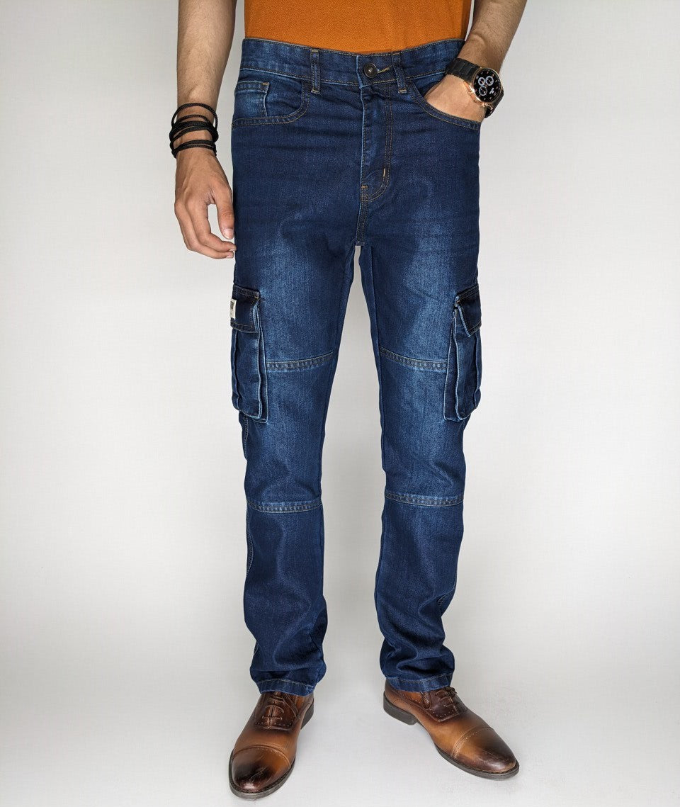 STRAIGHT FIT CARGO DENIM PANT (GREENISH BLUE)