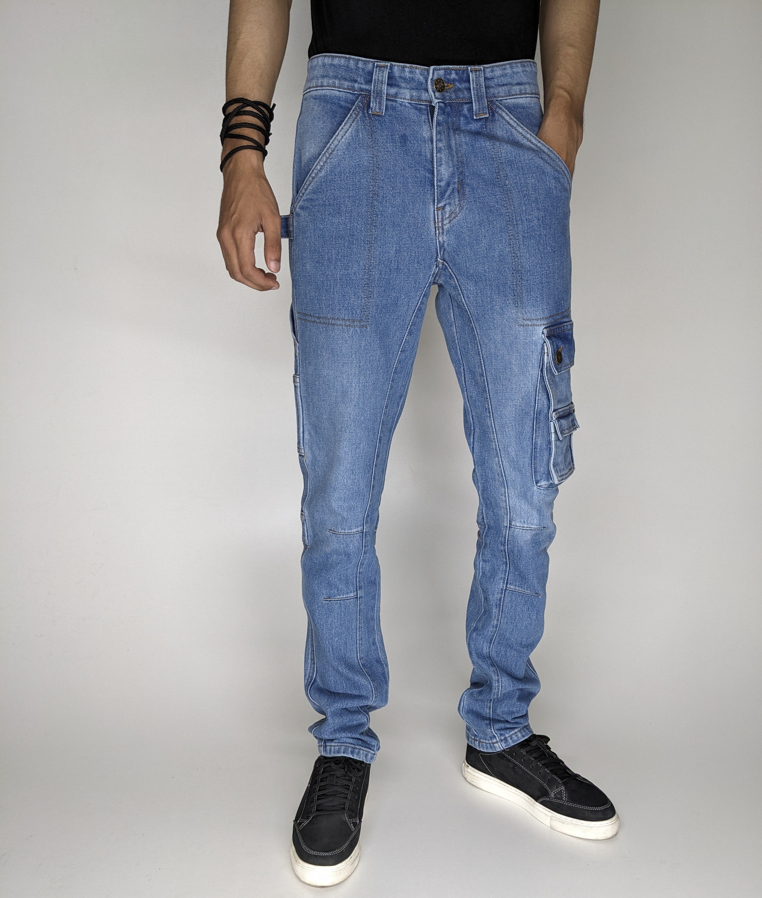HEAVY FASHION DENIM CARGO PANT (LIGHT BLUE)