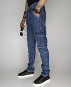 URBAN STYLE CARGO DENIM [MID BLUE]