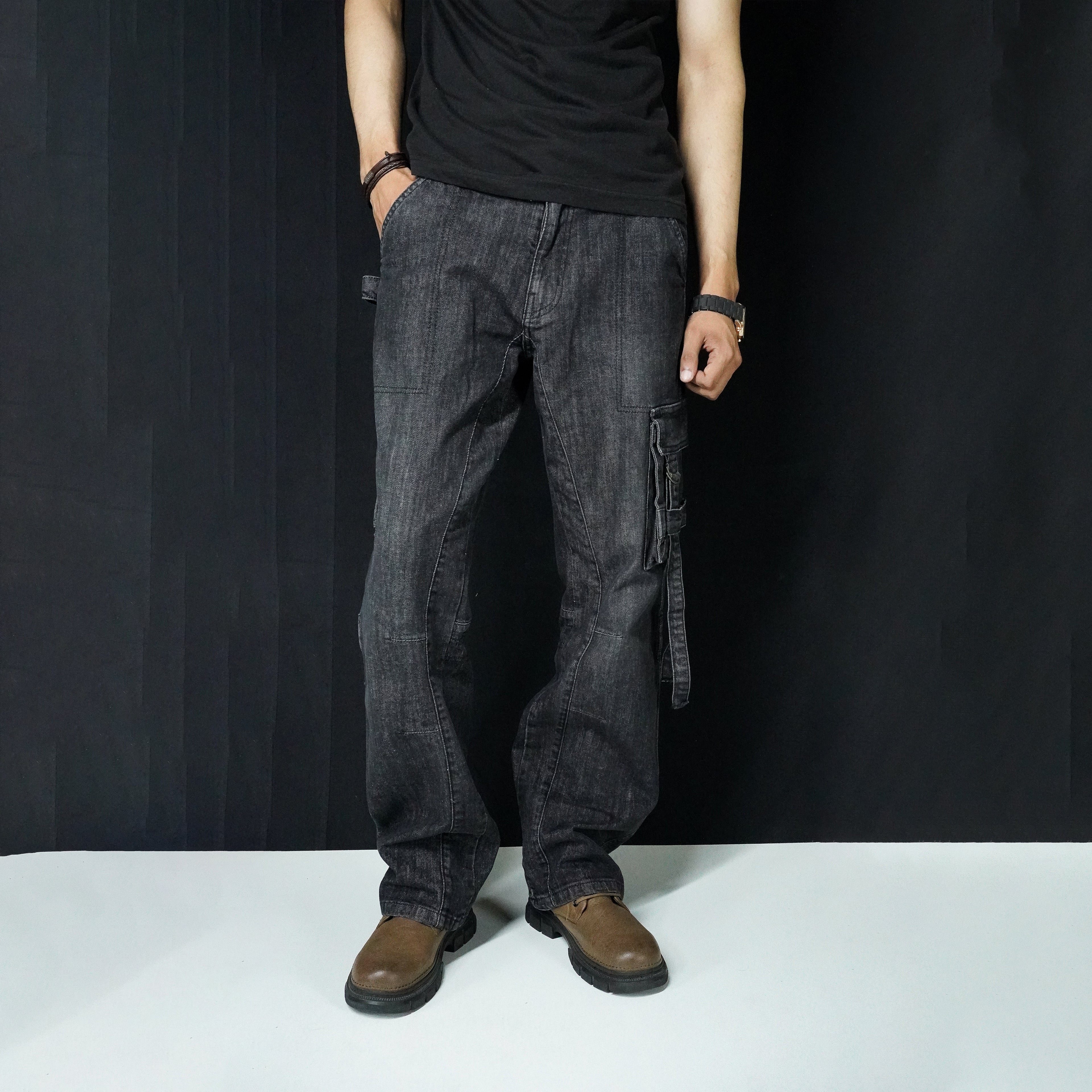 STRAPLINE CARGO DENIM [BLACK]