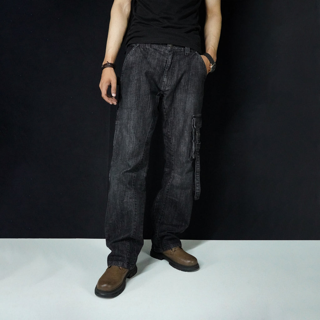 STRAPLINE CARGO DENIM [BLACK]