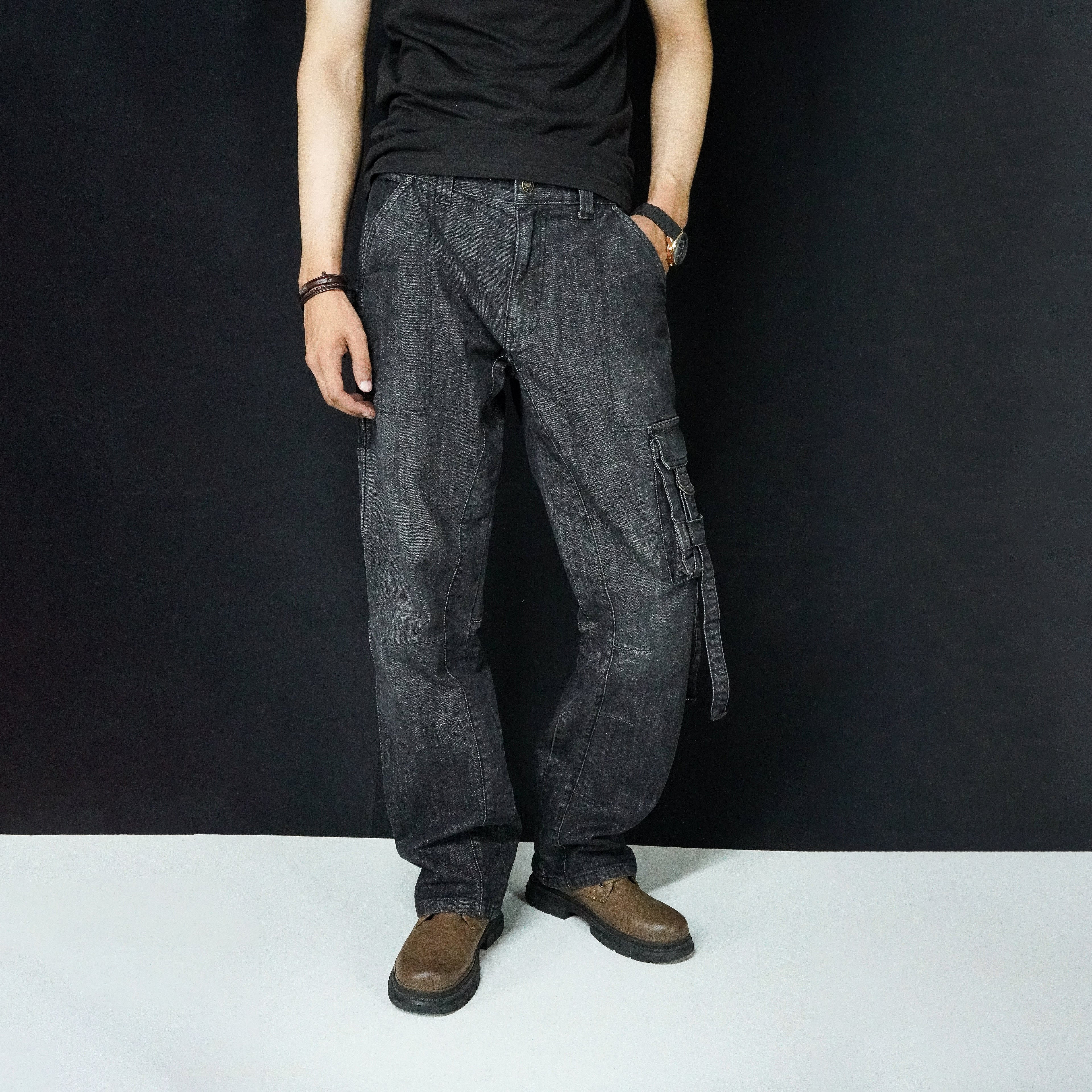 STRAPLINE CARGO DENIM [BLACK]